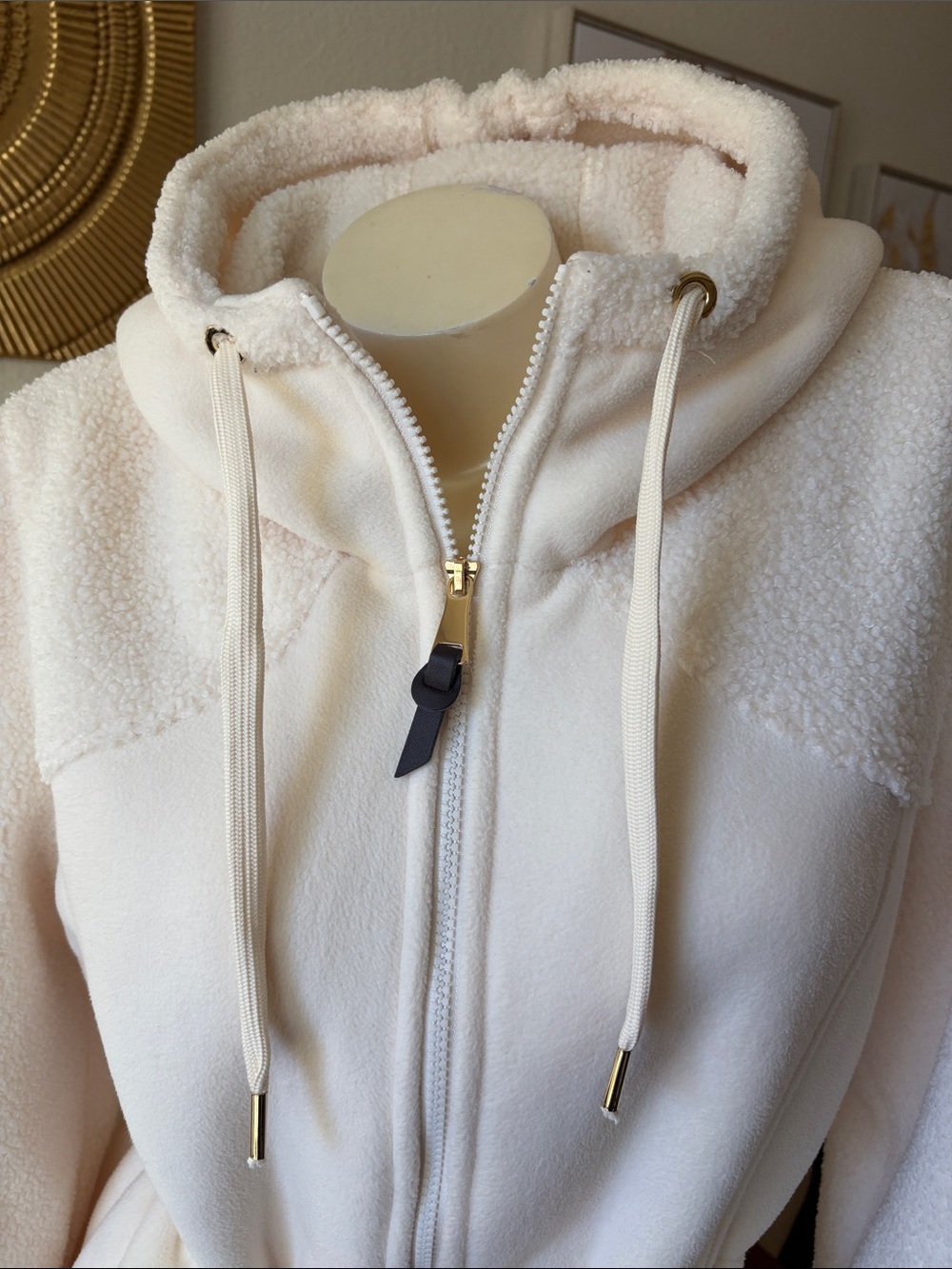 *Madison Cream Hooded Teddy Fleece Jacket with Drawstring Waist NWT - Picture 5 of 12